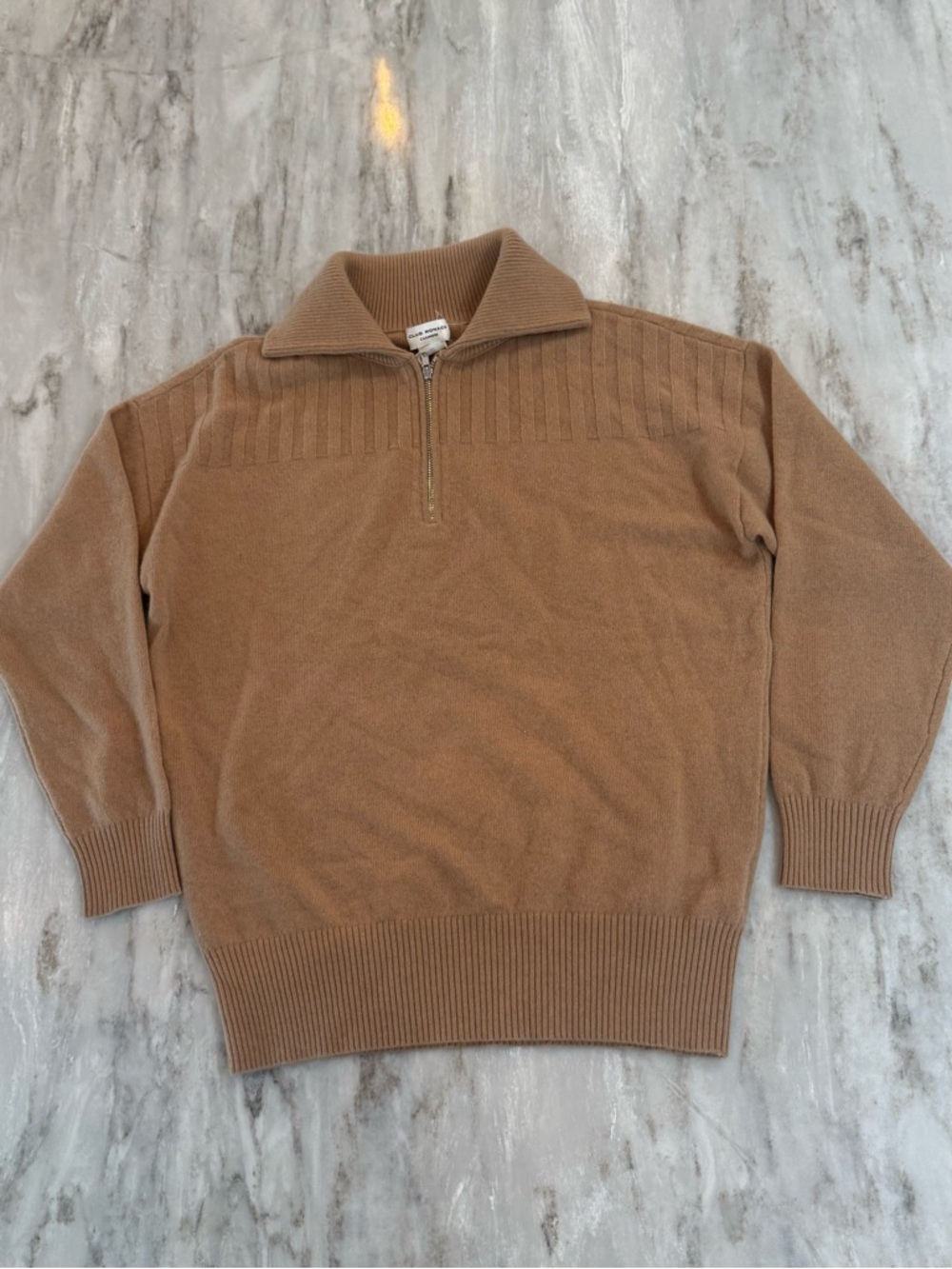 $348 NEW Club Monaco Medium Cashmere Sweater With Yoke Rib Quarter Zip Latte S - Picture 3 of 7